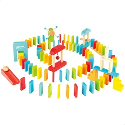 Imagen de WOOMAX 49325 Juego de dominó infantil madera para niños, efecto mariposa, dinámico, Circuito, Juguetes madera, 100 piezas