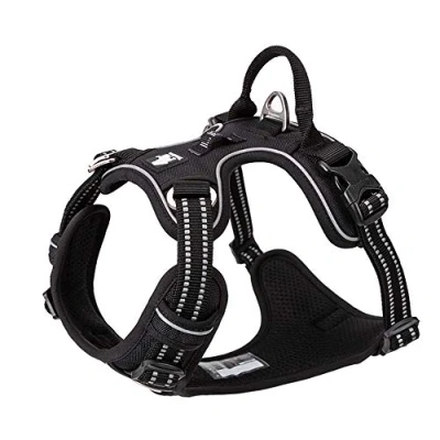 Imagen de Truelove Arnés para perro, sin tirones, ajustable, reflectante, de nailon suave, mascotas pequeñas y grandes, TLH56512 (L, negro)