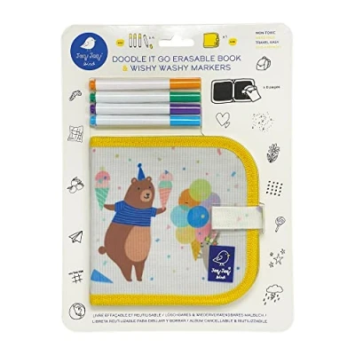 Imagen de Jaq Bird 1108076 Libro de tiza para colorear con un trapo, incluye 4 bolígrafos Wishy Washy, niños a partir 3 años, tablero dibujo reutilizable casa y viaje