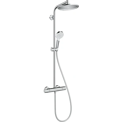 Imagen de hansgrohe Crometta S sistema de ducha con termostato, lluvia (240 mm) grifo, mano (2 tipos chorro), flexo, barra, fija redondo (1 tipo cromo, 27267000