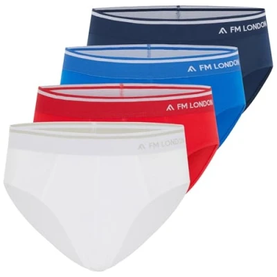 Imagen de FM London Calzoncillos Bambú Hombre (Pack de 4) Cómodos sin Etiqueta en la Cintura Elásticos Abertura Delantera Multipack, Azul/Rojo/Blanco, 4XL