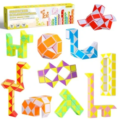 Imagen de ECHOCUBE cubos mágicos de serpiente, paquete 10 unidades, 24 bloques, velocidad relleno para bolsas fiesta, juguete rompecabezas regalos fiestas