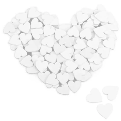 Imagen de com four® 100x Decoraciones de corazón dispersas pequeños Corazones Madera en Cuatro diseños para decoración Mesa Primavera (Corazones/Blanco 100 Piezas)