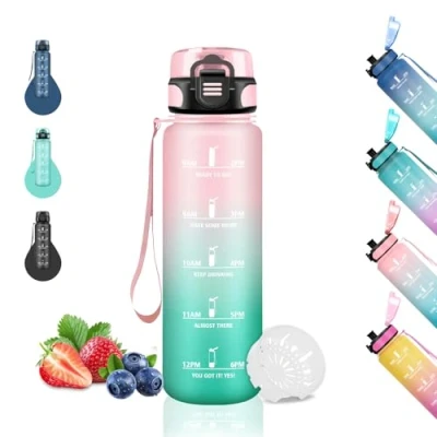 Imagen de Botella Agua Niños, 500ml Agua, Botellas de para con Filtro, Cantimplora Infantil, Fácil Limpiar, Niños Colegio, Marca Tiempo, Jugo, Café, Rosa Verde