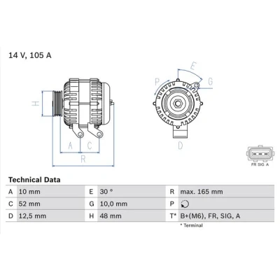 Imagen de BOSCH 0 986 080 440 Alternador 14V 105A FORD: Focus 2, FIESTA 5, Mk1 Hatchback