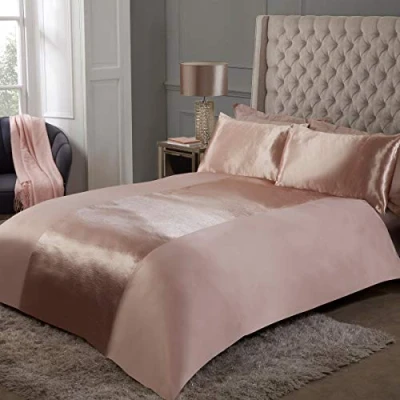 Imagen de Sleepdown Juego edredón con Fundas de Almohada, diseño Rayas satén, tamaño Super King (220 x 260 cm), Poliéster, Champán, Matrimonio Grande