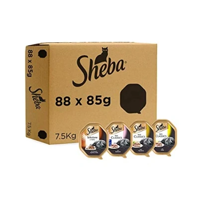 Imagen de Sheba Selección Surtida Mezcla de Bandejas Salmón, Pollo, Pavo y Cordero, Comida para Gatos Adultos, 88 x 85 g