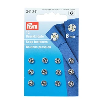 Imagen de Prym Sujetadores De Presión Latón Coser 12 Piezas, 6 mm Diámetro, Plata