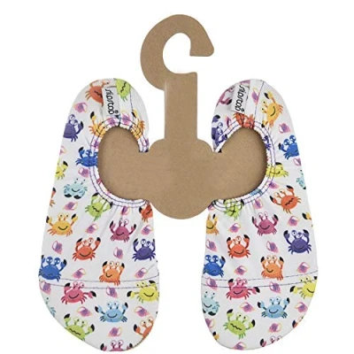 Imagen de Slipstop Zapatillas de playa para niños, antideslizantes, deporte, natación, baño, vacaciones, yoga, con factor protección solar 50, Blanco Divertido Cangrejo, 21/23 EU