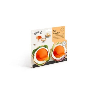 Imagen de Lékué Pack 2 Escalfador de Huevos,para huevos pochado/poché,mollet,cocidos, acero inox y silicona platino Naranja, 9.3 x 11 7.5 cm