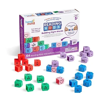 Imagen de Learning Resources Montessori Reading Rods, aprende a Leer, Actividades para Formar, Bloques con Letras, Palabras frecuentes, Multicolor, Medium (95394)