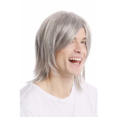 Imagen de WIG ME UP GFW892 51 Peluca hombre larga lisa raya medio Rockero mayor cool color gris claro con negro