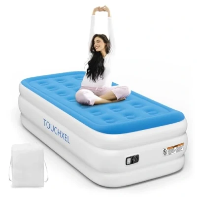Imagen de TOUCHXEL Colchón Hinchable Individual con Almohada Elevada, Bomba Eléctrica y Dimensiones 97x 196 x 47 cm, Ideal para Casa, Camping Oficina.