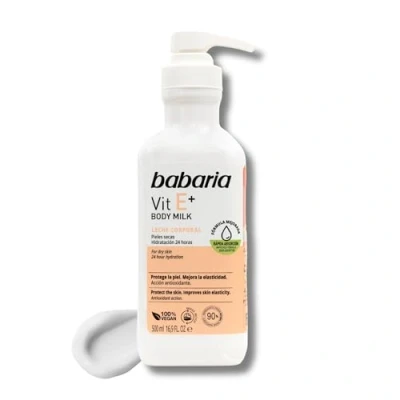 Imagen de Babaria Body Milk Vitamina E Crema Corporal Hidratante Pieles Secas 500ml Reafirmante Hidratación 24h Cuerpo