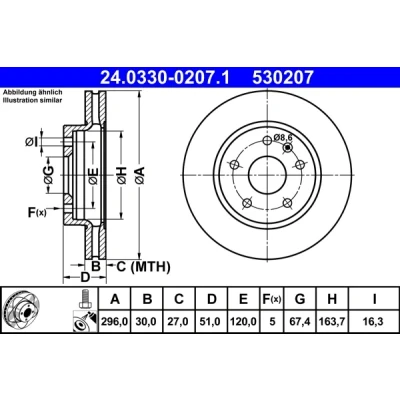 Imagen de ATE PowerDisc 24.0330 0207.1 Disco de freno 296,0 30,0 5 120,0 ventilado revestido aleado/alt. carburado con tornillos OPEL: Insignia A Berlina