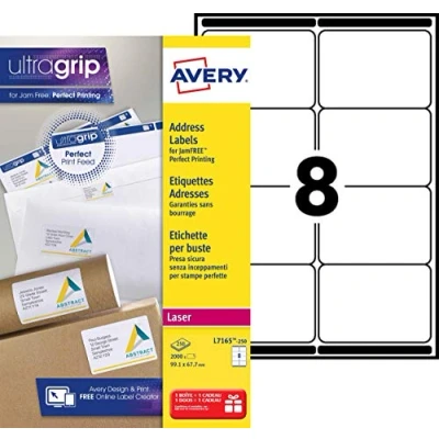 Imagen de Avery España L7165 250 etiquetas adhesivas blancas ideales para envios paquetes, imprimibles, medida99.1 x 67.7 mm, Cajaj de 2000