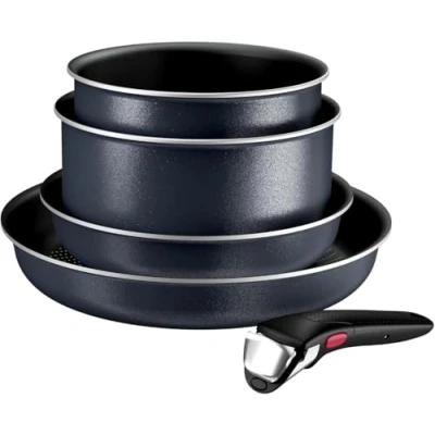 Imagen de Tefal Ingenio Enjoy Juego de 2 Sartenes 22/28 cm + Cazos 18/20 Mangos extraíbles apto inducción, antiadherentes, revestimiento titanio, tecnología Light Tech, lavavajillas y horno