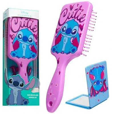 Imagen de Disney Stitch Set Cepillo Paleta y Espejo Compacto para Niñas Regalos (Rosa/Azul Stitch)