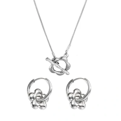 Imagen de TTPSRY Joyas de Mujer Flor Conjunto Collar y Pendientes Hipoalergénico Moda Creativo Personalizado Adecuado para uso Diario Fiesta(Plata)