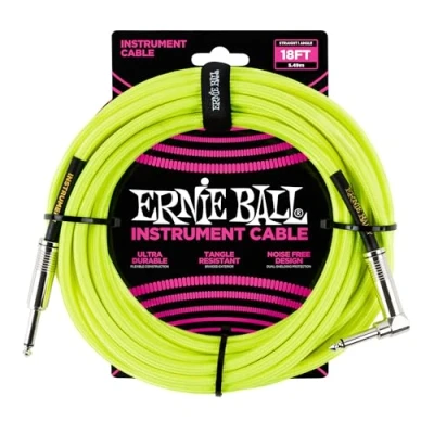 Imagen de Ernie Ball Cable trenzado para instrumentos, recto/acodado, 5,49 m, color amarillo neón