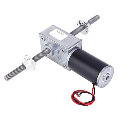 Imagen de Motor de Engranaje Helicoidal, DC 24V Eléctrico Doble Eje M8 Reductor Turbina Rosca Derecha e Izquierda 2480 Con Brida(Velocidad reducción velocidad 17)