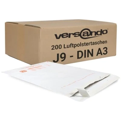 Imagen de versando 200 sobres acolchados I9/J9, tamaño interior 300 x 445 mm, dimensiones exteriores 320 455 color blanco, para DIN A3