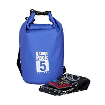 Imagen de Relaxdays Bolsa Estanca 5L Ligera, PVC, Azul, 38 x 20 0,5 cm