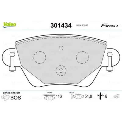 Imagen de VALEO 301434 Juego de pastillas freno FIRST Eje trasero excl. contacto avisador desgaste sin chapa antichirridos FORD: MONDEO 3 Stufenheck