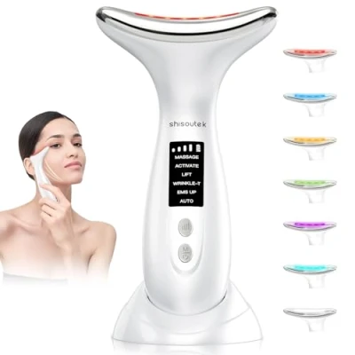Imagen de Masajeador Electrico Facial Cara Masaje: 6 Modos Antiarrugas Belleza Dispositivo 7 Colores Led Máquina Mujer Reafirmante 45℃ Ems Aparato Faciales Reductor De Papada Lifting para Líneas del Cuello