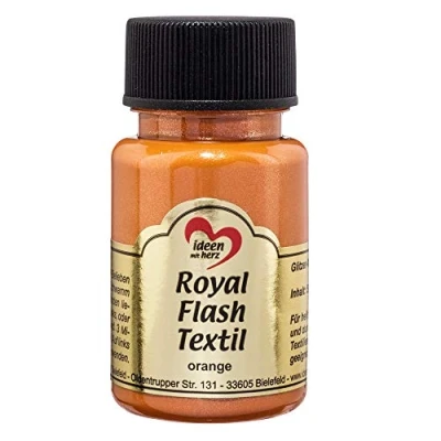 Imagen de Ideen mit Herz pintura textil metalizada Royal Flash Color Metálico de Alto Brillo Adecuado para tejidos y telas Claros Oscuros Camisetas, Bolsos, Ropa 50 ml (naranja)