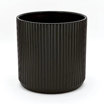 Imagen de Amazon Basics Redondo Maceta de cerámica, estriada, 20.3 cm, Negro