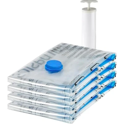Imagen de Amazon Basics bolsas de almacenamiento comprimibles mediante vacío manual, X Jumbo paquete 4 tamaño extragrande, Cremallera, Transparente