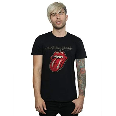 Imagen de The Rolling Stones Plastered Tongue Camiseta, Negro (Black Black), XX Large para Hombre