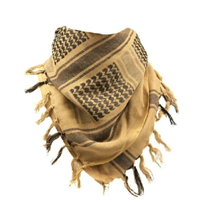 Imagen de Bufanda Shemagh de algodón suave, sombrero árabe para el sol, combate, desierto, Keffiyeh SAS, ejército, táctica, militar, cabeza, cuello, máscara, Negro arena, Talla única