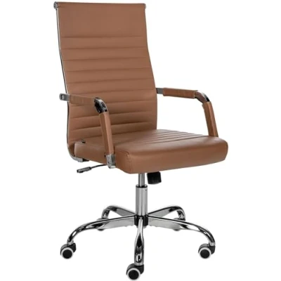 Imagen de CLP Silla De Oficina Amadora En Polipiel o Tela I Ejecutiva con Ruedas &amp; Reposabrazos Escritorio, Color:marrón Claro, Material:Cuero Sintetico