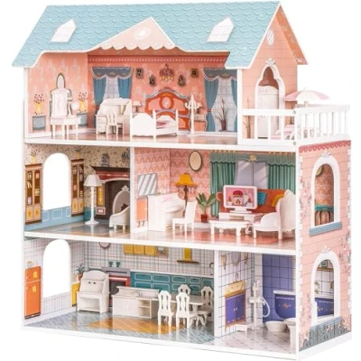 Imagen de ROBUD Casa de muñecas Madera para niños y niñas, Regalo Juguete 3, 4, 5, 6 años, con Muebles