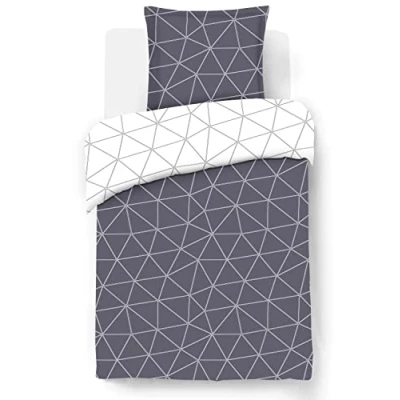 Imagen de VISION Juego de Cama Reversible Hugo Gris Funda nórdica 140 x 200 cm con 1 Almohada Individual 100% algodón