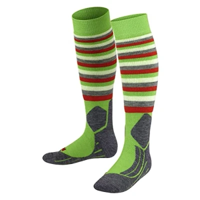 Imagen de FALKE SK2 Intermediate Stripes K KH lana hilo funcional calida gruesa 1 par, Calcetines de esquí Unisex niños, Verde (Vivid Green 7231), 23 26