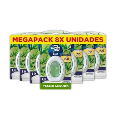 Imagen de Ambipur Ambientador Casa para Baño (8 x 45 días), Elimina y Previene los Malos Olores, Fragancia Hierba Fresca, Mega Pack
