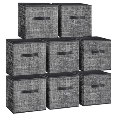 Imagen de SONGMICS Cajas de Almacenaje, Juego 8 Almacenaje 30 cm Tela no Tejida, con Asas Dobles, Organizadores Cubos, para Estantería, Plegables, Ropa, Negro Tinta ROB830B01