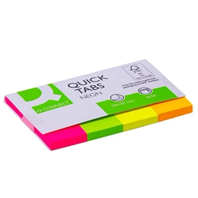 Imagen de Q Connect Banderitas Separadoras 20X50 Mm Fluorescente Pack De 4 Con 50 Hojas