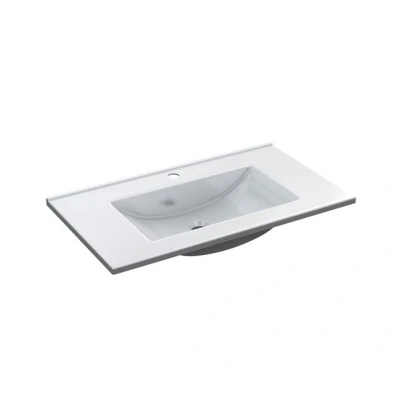 Imagen de Lavabo Ceramica Color Blanco, Pila Lavamanos Rectangular, Baño, Medidas: 81,5 cm (Ancho) x 18 (Alto) 46 (Fondo)