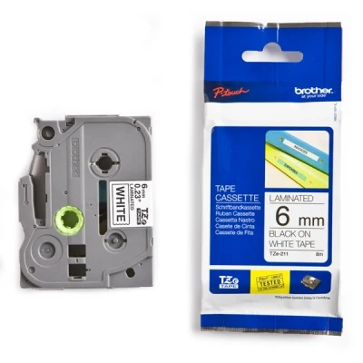 Imagen de BROTHER P TOUCH TAPE TZE211 6MM BLK/WHT