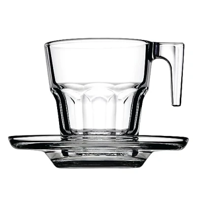 Imagen de Pasabahce Casablanca 95753, tazas de espresso con platillo, 70 ml, Conjunto 12 (6 asa y 6 platillos), transparente