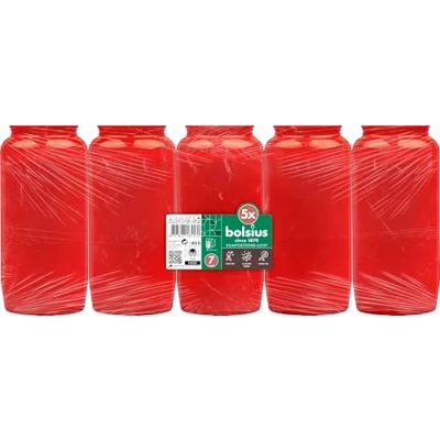 Imagen de Bolsius luz de tumba, composición, color rojo, paquete 5, largo tiempo combustión, 85 horas, vela funeraria y velas conmemorativas, combustión limpia, sin aceite palma