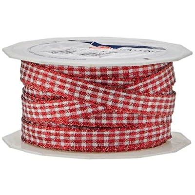 Imagen de Prasent C.E. Pattberg Cinta de 20 m x 10 mm Vichy Tejido metálica Decorativa, Color Rojo y Blanco