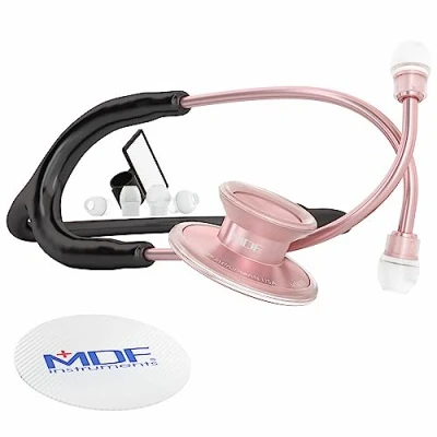 Imagen de MDF® Acoustica® Deluxe Estetoscopio ligero de doble cabeza Garantía por vida &amp; Programa piezas gratuitas Oro Rosa y Negro (MDF747XP RG11) Visita la Store MDF Instruments