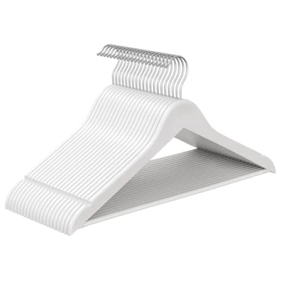 Imagen de SONGMICS Percha de Madera, Juego 30, Delgada, Muescas en Hombros, para Pantalones, Gancho Giratorio 360, Madera Abedul, Tirantes y Chaquetas, Blanco Nube CRW030W02