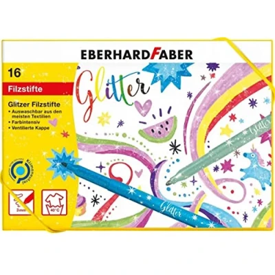 Imagen de Eberhard Faber 551016 Juego de rotuladores con purpurina, 16 lápices colores básicos y pastel