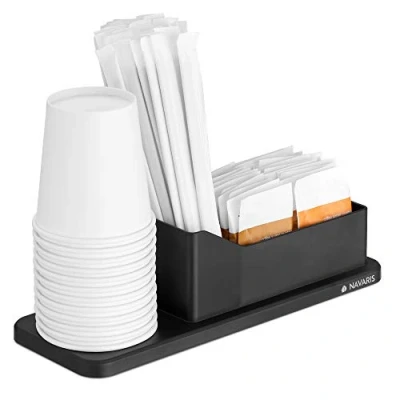 Imagen de Navaris Estación de café y té Organizador con portavasos Bandeja para Accesorios Espacio azucarero servilletero Vasos Cocina Oficina